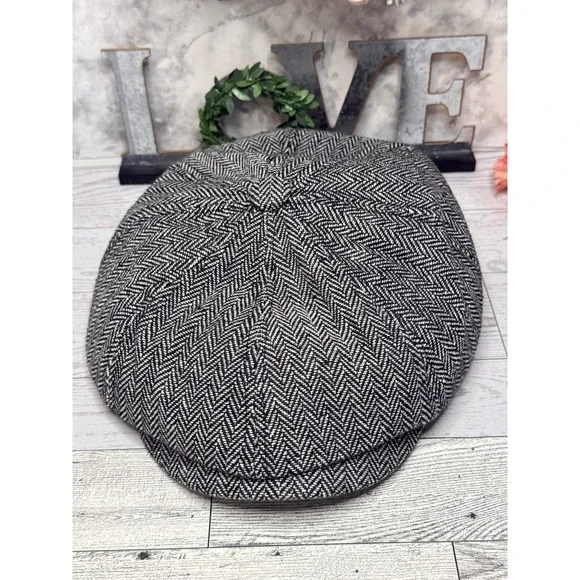 Newsboy Paper Boy Baker Boy Cap Gray Herringbone Tweed Hat Unisex OS Vintage - Picture 11 of 16